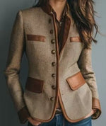 Marlene Fitted Tweed Blazer with Faux Leather Trim