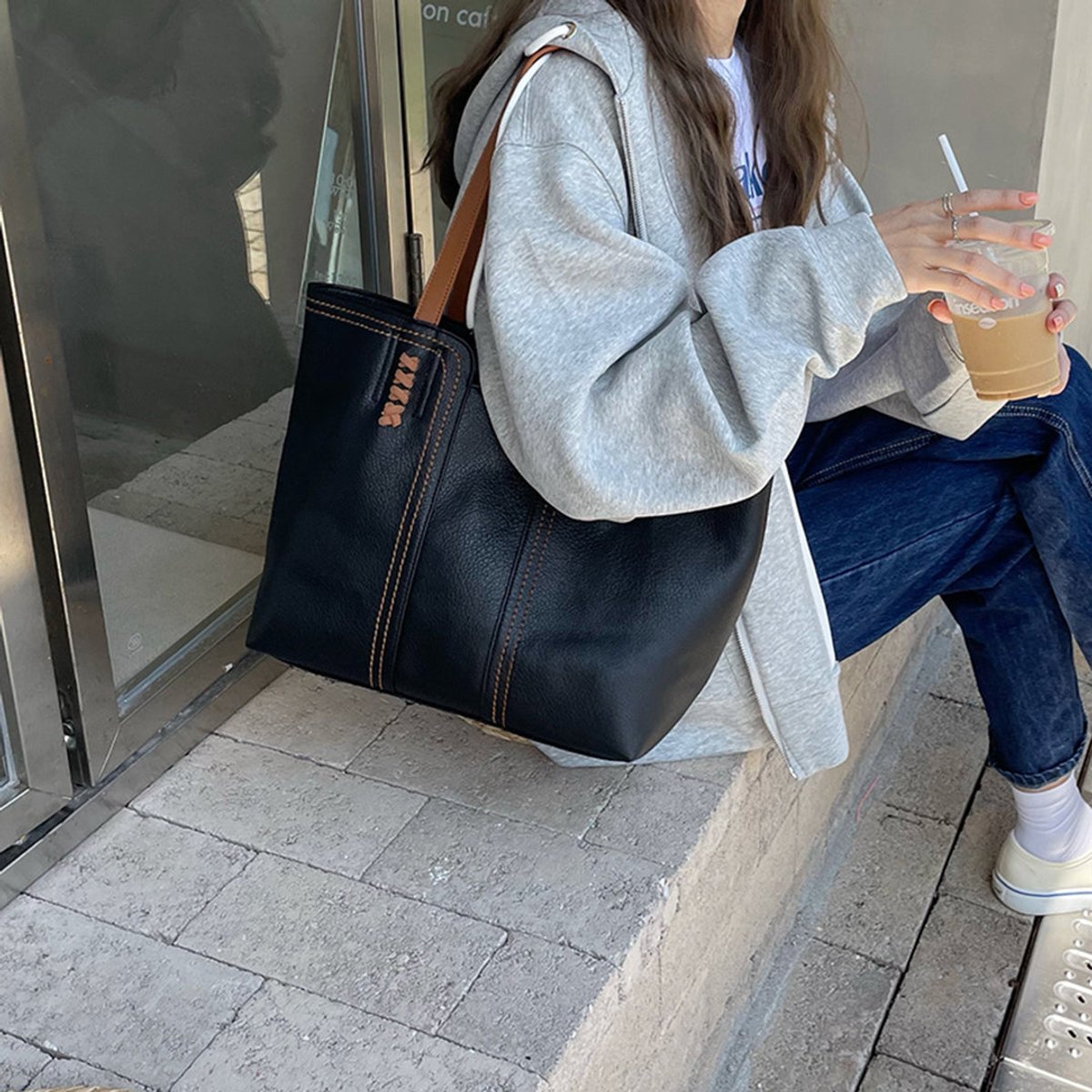 Leonie Minimalist Faux Leather Tote Bag
