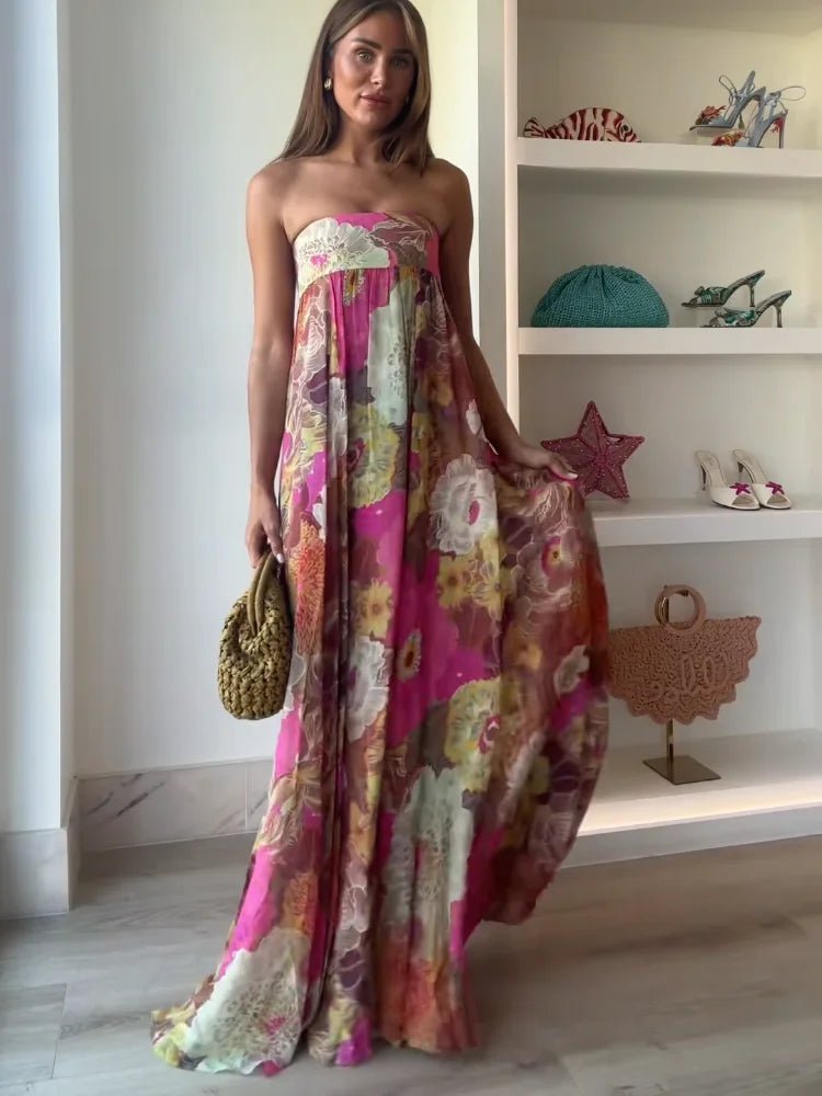 Johanna Strapless Floral Maxi Wedding Guest Dress