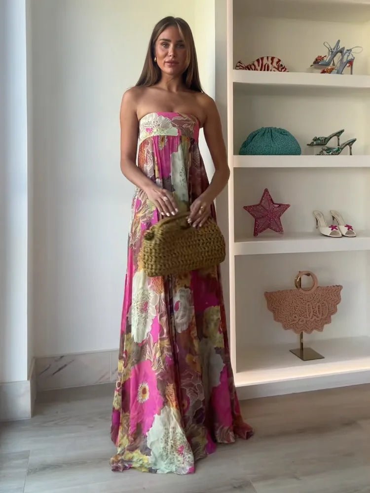 Johanna Strapless Floral Maxi Wedding Guest Dress