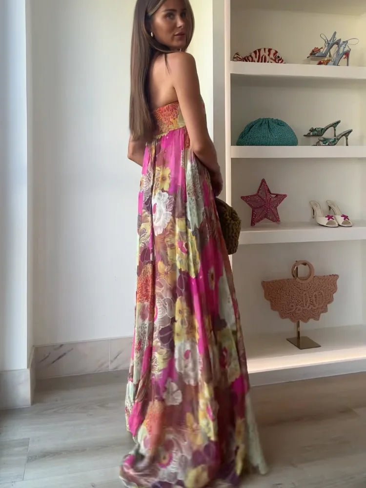 Johanna Strapless Floral Maxi Wedding Guest Dress