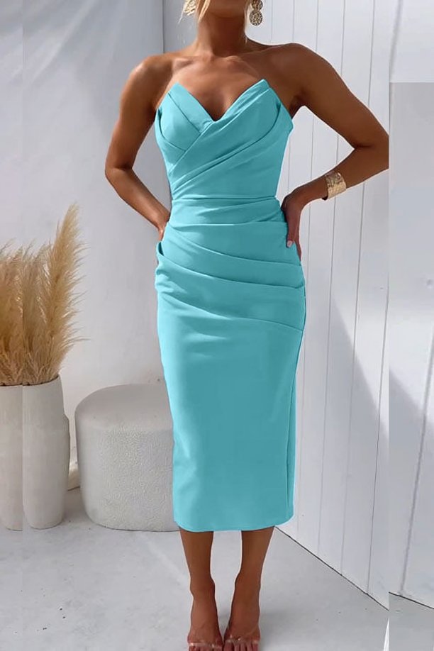 Marie Strapless Fitted Cocktail Midi Dress