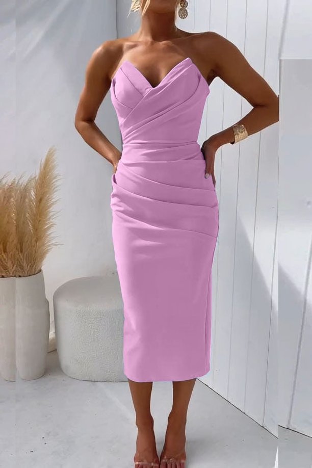 Marie Strapless Fitted Cocktail Midi Dress