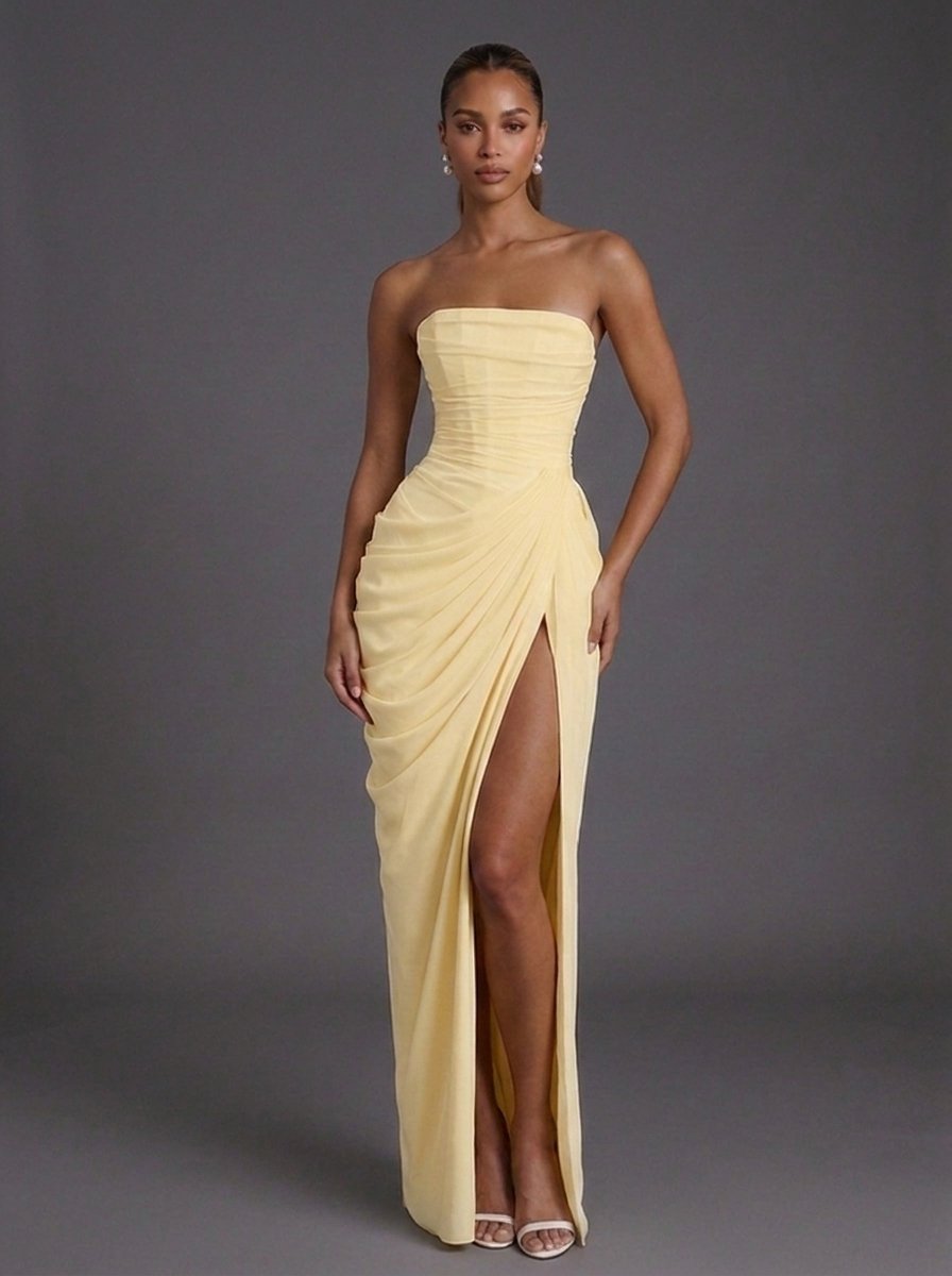 Annika Strapless Corset Ruched Maxi Dress