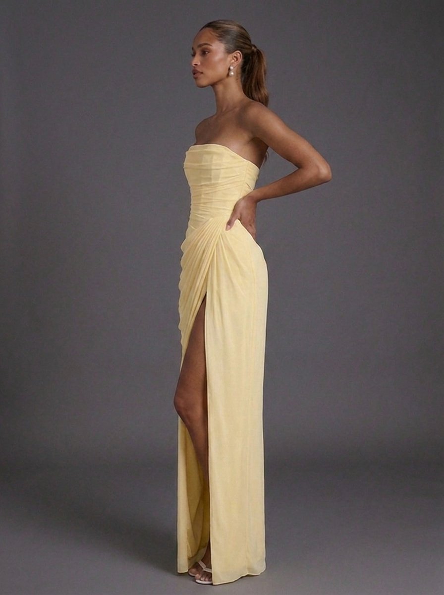 Annika Strapless Corset Ruched Maxi Dress