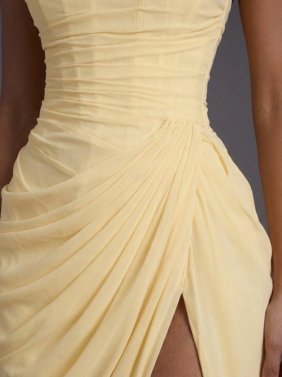 Annika Strapless Corset Ruched Maxi Dress