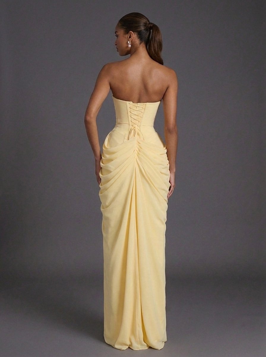 Annika Strapless Corset Ruched Maxi Dress