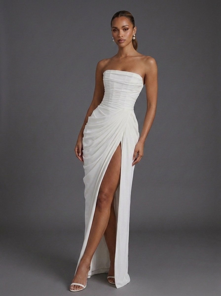 Annika Strapless Corset Ruched Maxi Dress