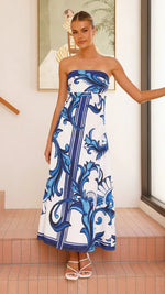 Hannah Strapless Vintage Print Maxi Dress