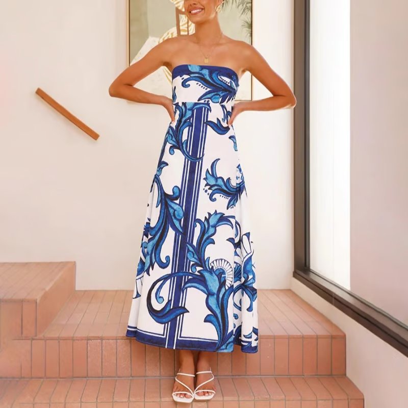 Hannah Strapless Vintage Print Maxi Dress
