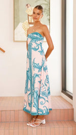 Hannah Strapless Vintage Print Maxi Dress