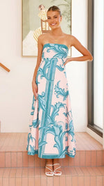Hannah Strapless Vintage Print Maxi Dress