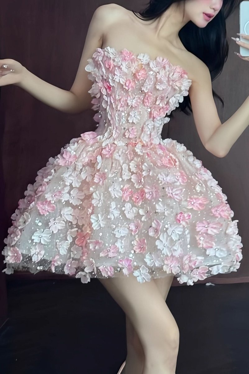 Frieda Strapless 3D Floral Balloon Skirt Dress