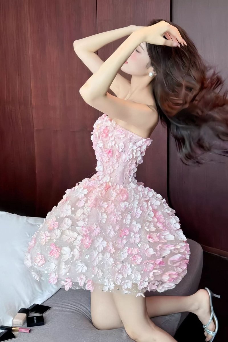Frieda Strapless 3D Floral Balloon Skirt Dress