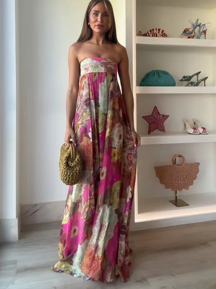 Clara Strapless Floral Maxi Wedding Guest Dress
