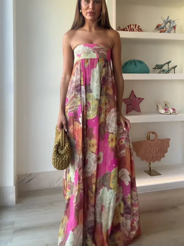 Clara Strapless Floral Maxi Wedding Guest Dress