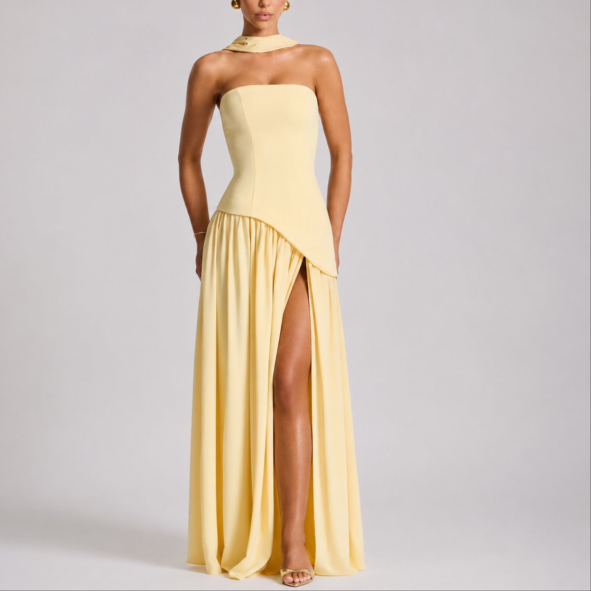 Charlotte Strapless Maxi Dress with Scarf