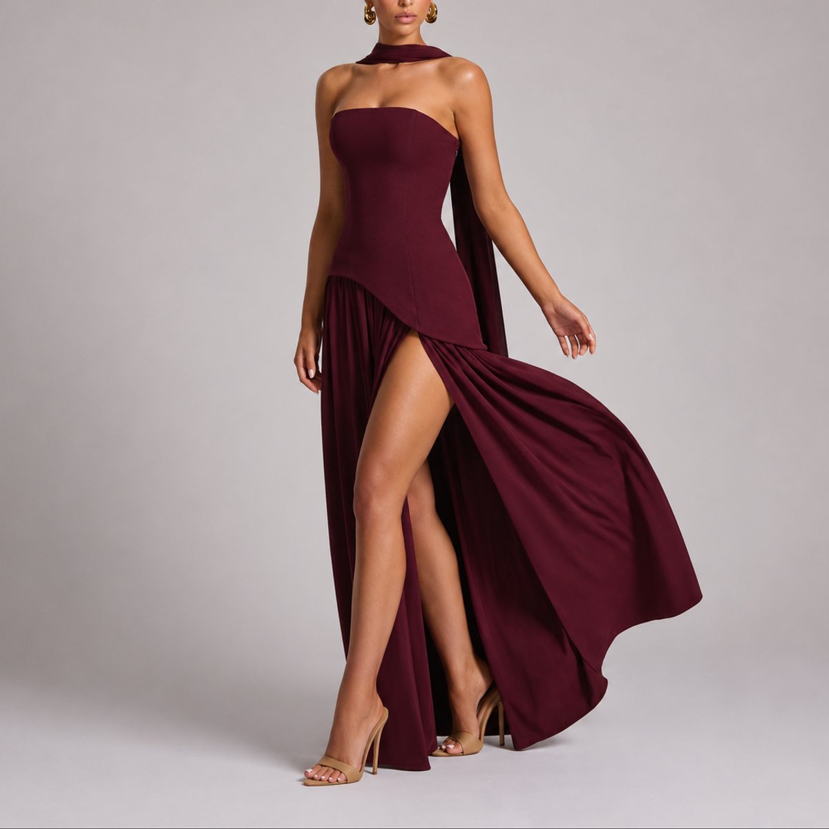 Charlotte Strapless Maxi Dress with Scarf