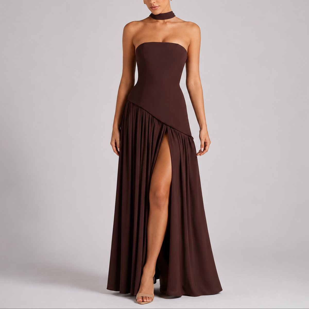 Charlotte Strapless Maxi Dress with Scarf