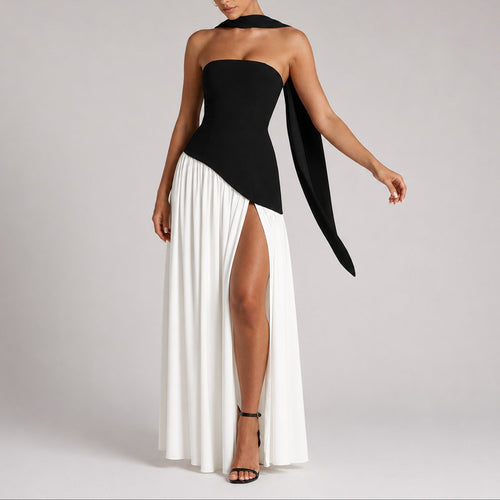 Charlotte Strapless Maxi Dress with Scarf