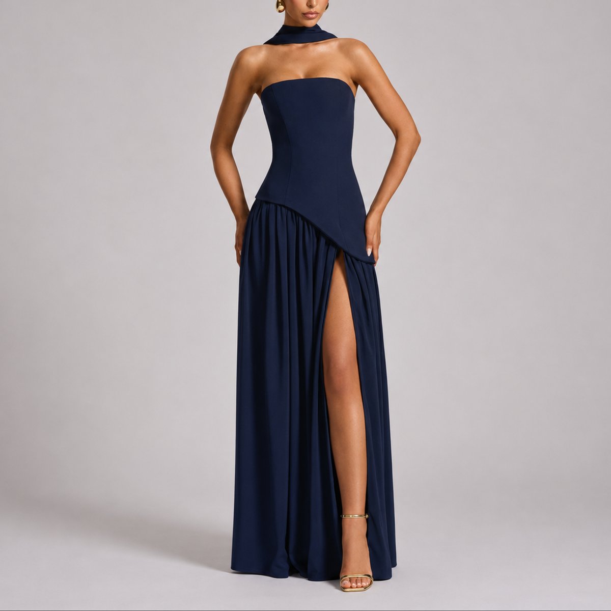 Charlotte Strapless Maxi Dress with Scarf