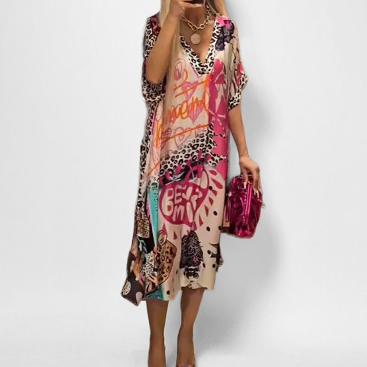 Marie Flowy Graphic Print V-Neck Tunic