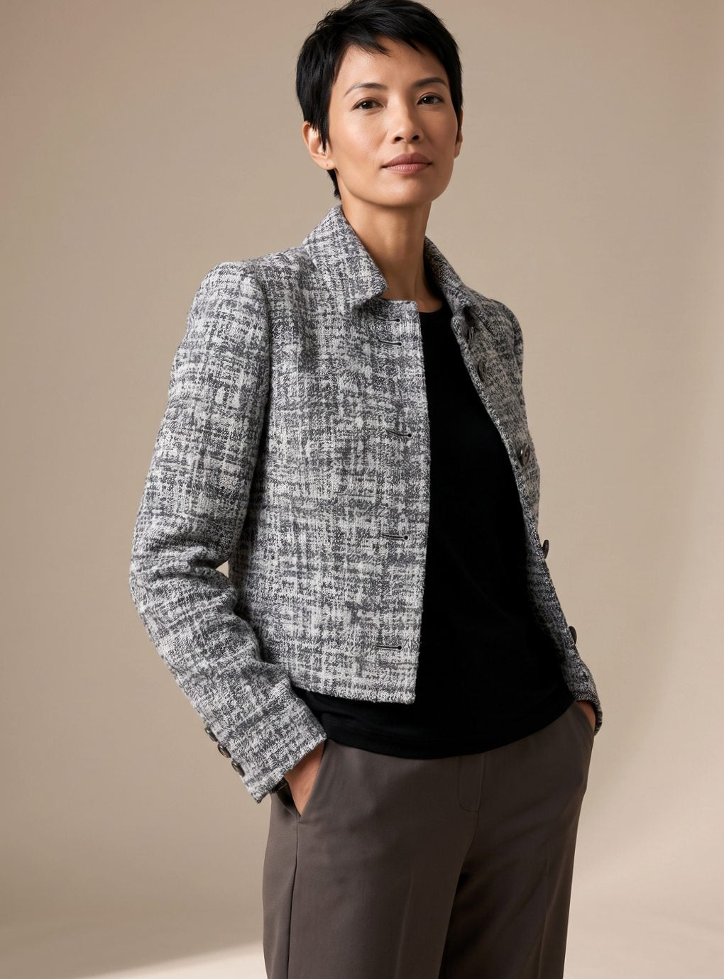Frieda Tweed Long-Sleeve Blazer Wide-Leg Pants Set
