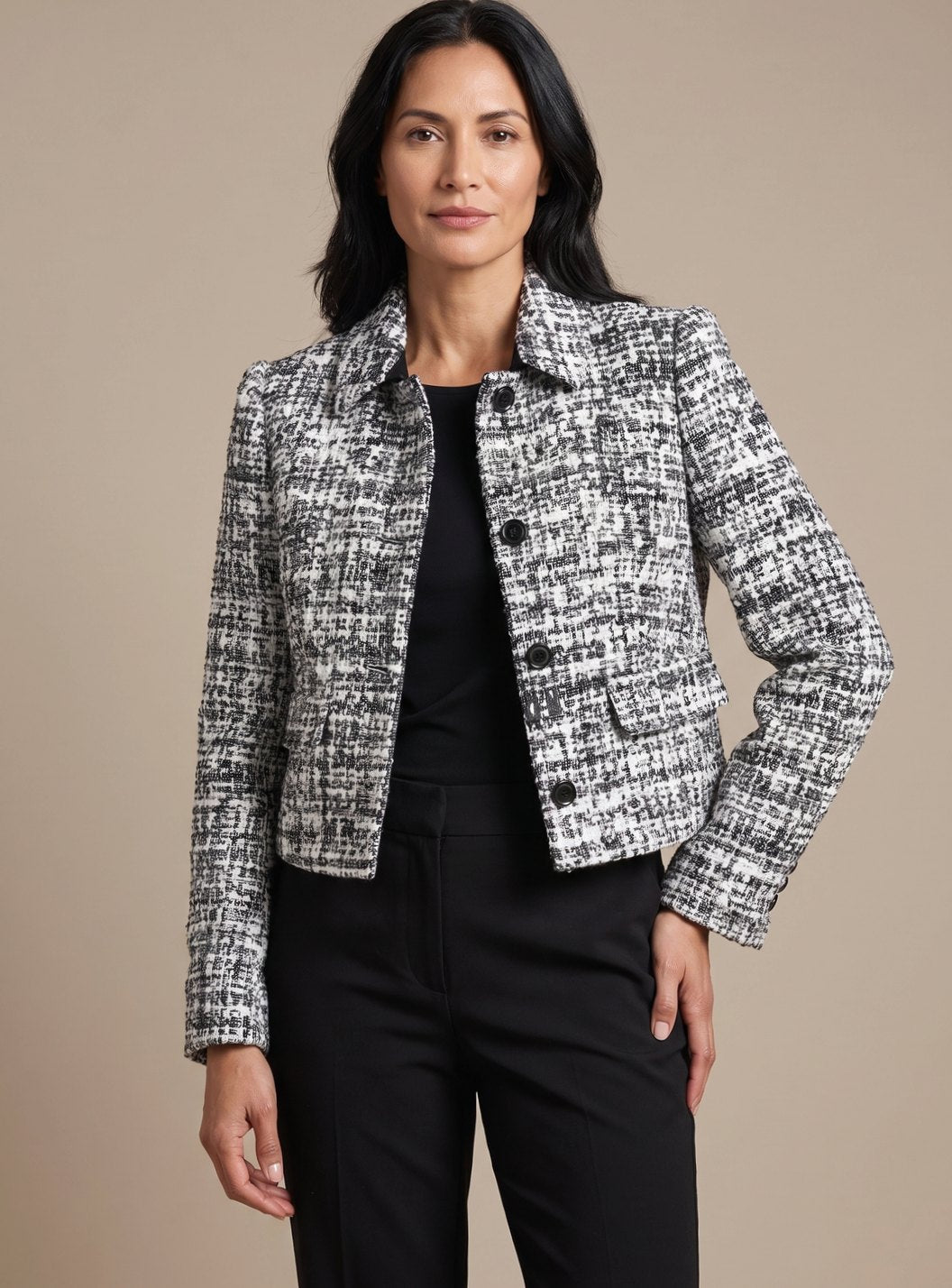 Frieda Tweed Long-Sleeve Blazer Wide-Leg Pants Set