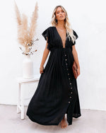 Hannah V-Neck Button-Front Maxi Dress