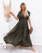 Hannah V-Neck Button-Front Maxi Dress