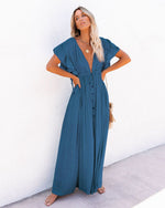 Hannah V-Neck Button-Front Maxi Dress