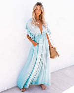 Hannah V-Neck Button-Front Maxi Dress