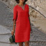 Lena V-Neck Midi Dress with 3/4 Sleeves