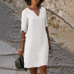Lena V-Neck Midi Dress with 3/4 Sleeves