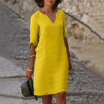 Lena V-Neck Midi Dress with 3/4 Sleeves
