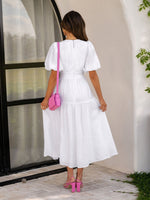 Emilia Puff Sleeve Smocked Waist Midi Dress