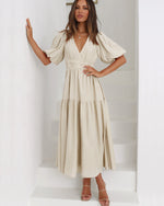 Emilia Puff Sleeve Smocked Waist Midi Dress