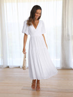 Emilia Puff Sleeve Smocked Waist Midi Dress