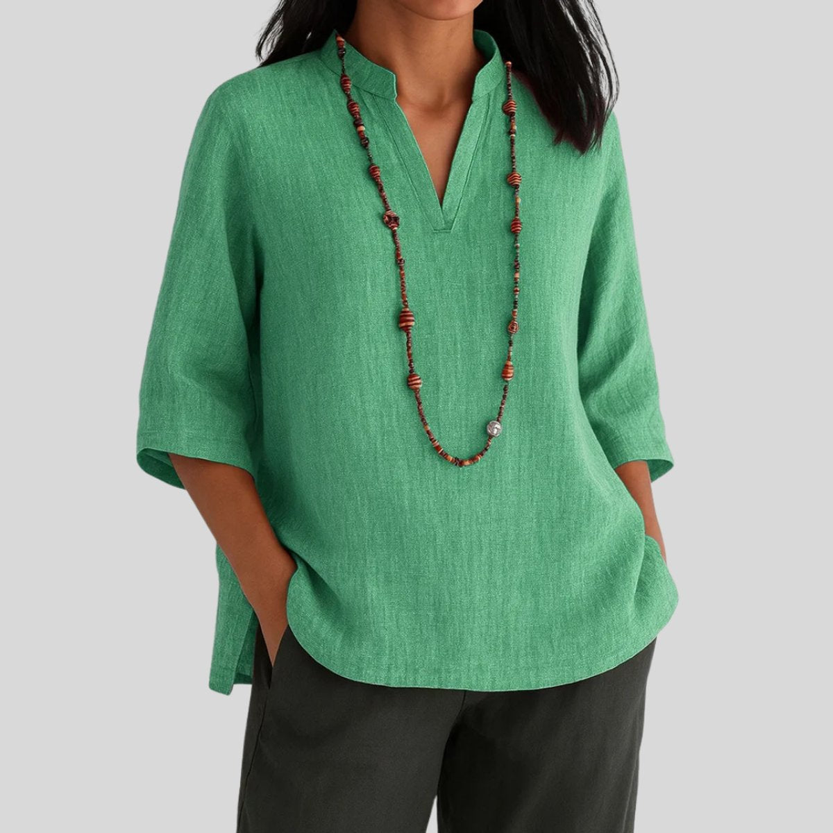 Leonie Relaxed-Fit V-Neck Tunic with 3/4 Sleeves