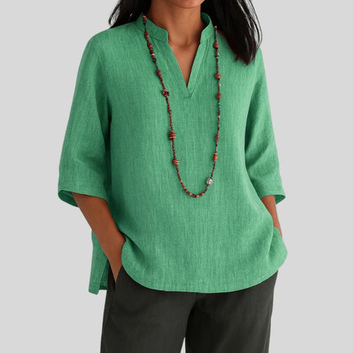 Leonie Relaxed-Fit V-Neck Tunic with 3/4 Sleeves