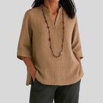 Leonie Relaxed-Fit V-Neck Tunic with 3/4 Sleeves