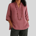 Leonie Relaxed-Fit V-Neck Tunic with 3/4 Sleeves