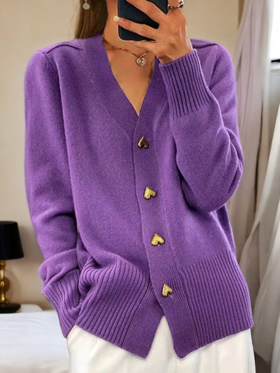 Leonie V-Neck Knit Cardigan with Heart Buttons