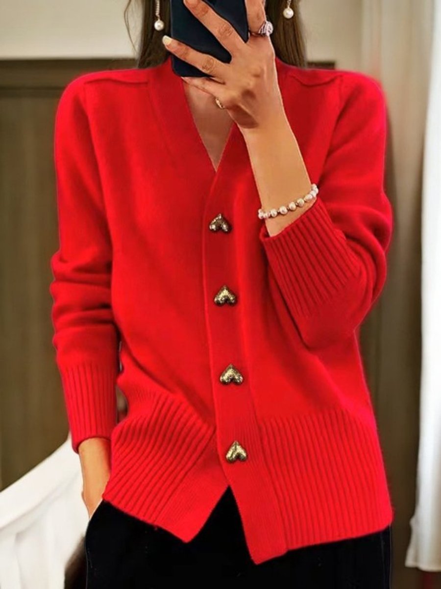 Leonie V-Neck Knit Cardigan with Heart Buttons