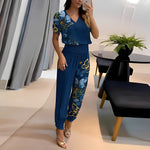 Elfriede V-Neck Wide-Leg Two-Piece Set with Short-Sleeve Top