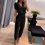 Elfriede V-Neck Wide-Leg Two-Piece Set with Short-Sleeve Top