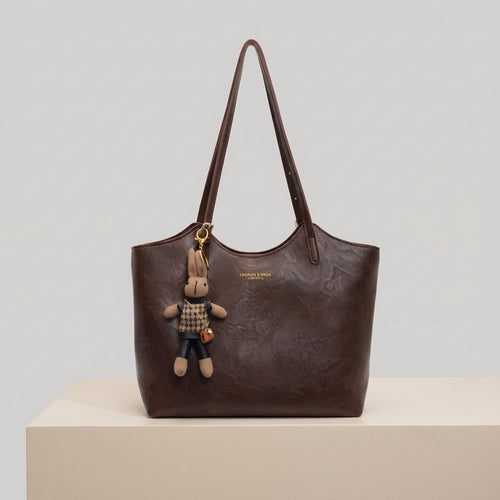 Mia Vegan Leather Tote Bag with Plush Charm