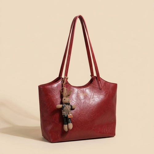 Mia Vegan Leather Tote Bag with Plush Charm
