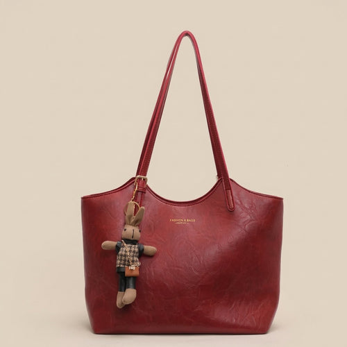 Mia Vegan Leather Tote Bag with Plush Charm