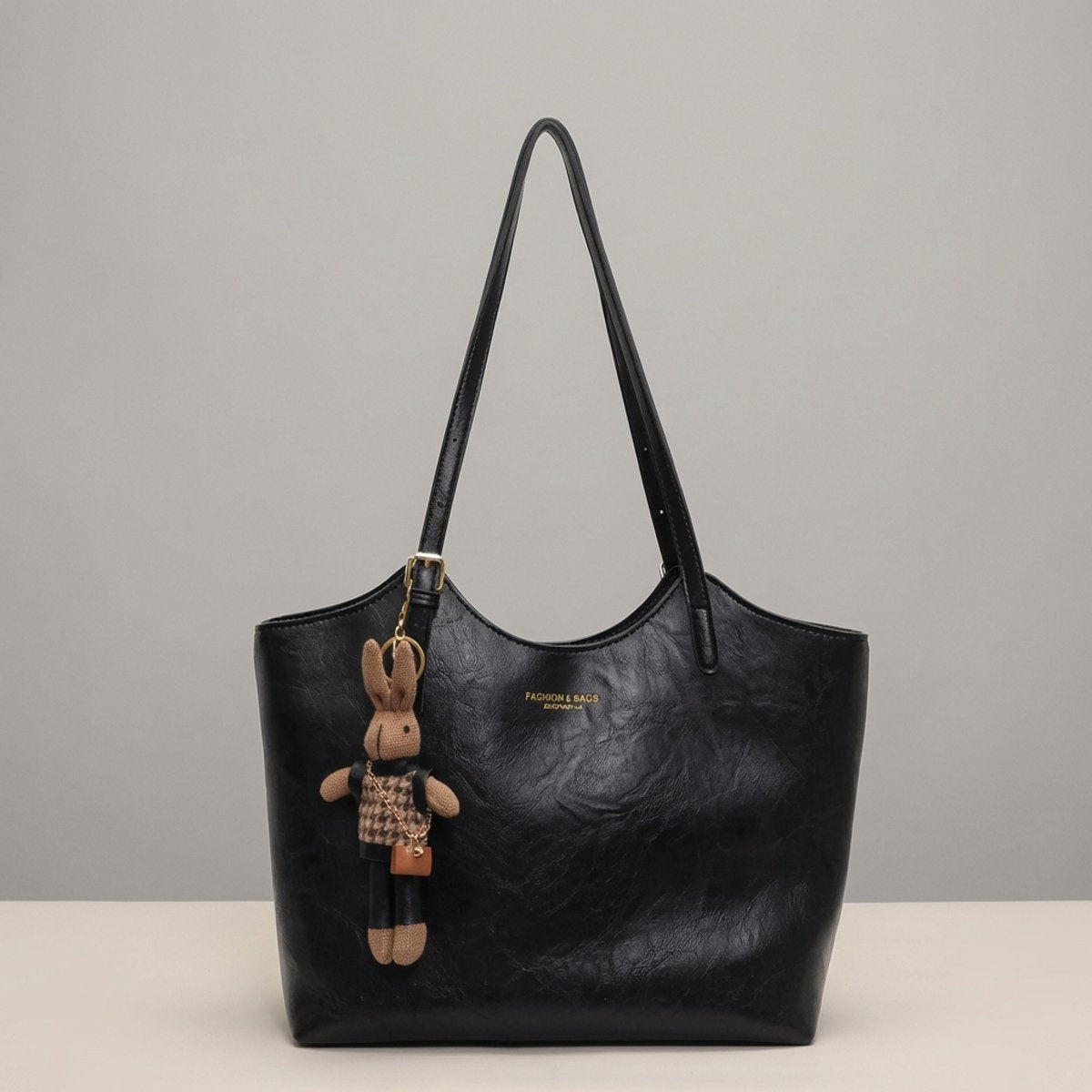 Mia Vegan Leather Tote Bag with Plush Charm